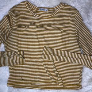 Yellow/white stripped ribbed long sleeve top